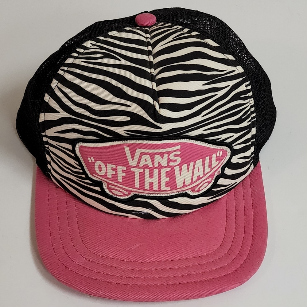 Vans Off the Wall Zebra Print Snapback Hat Pink and Black